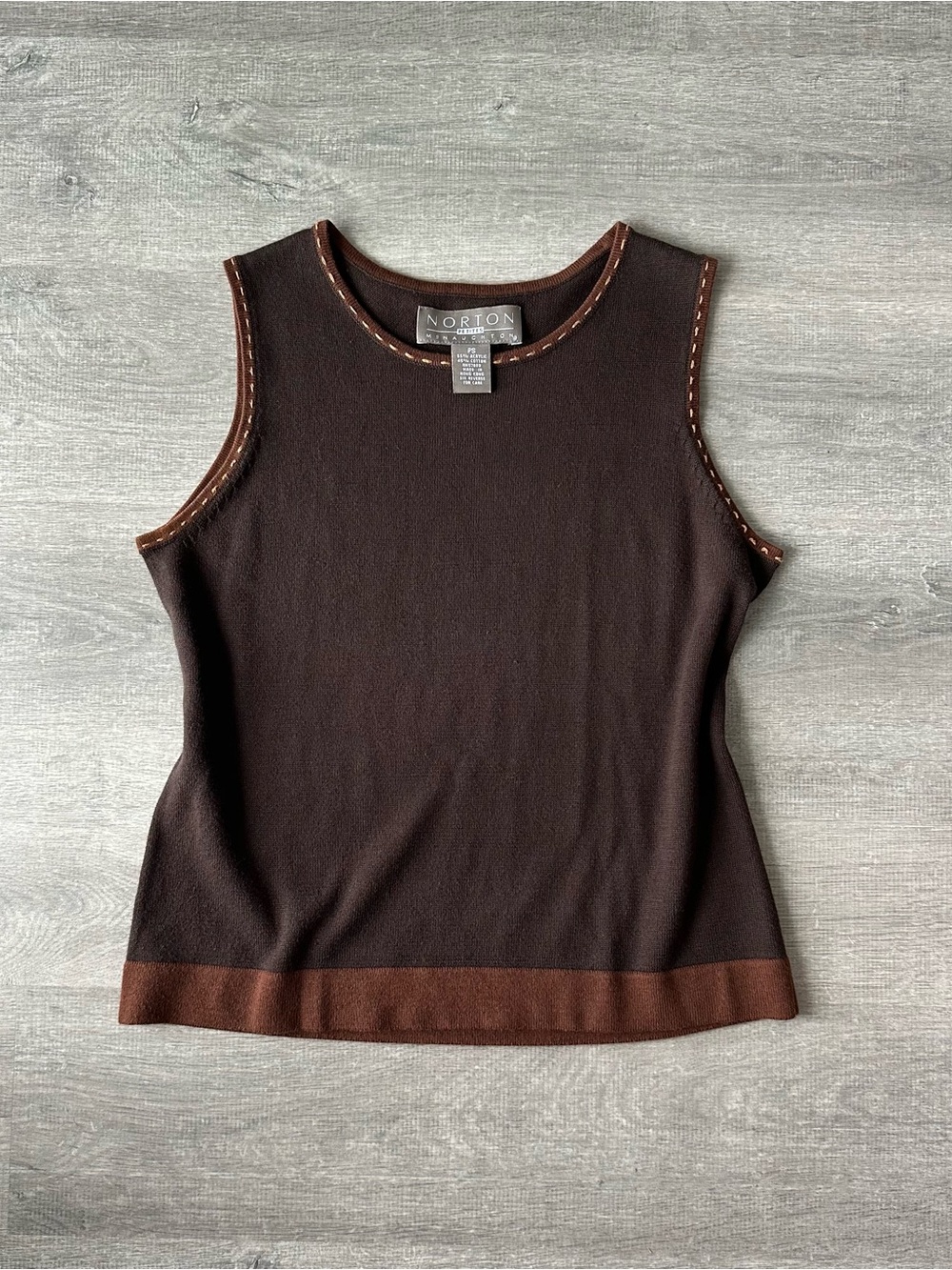 Vintage 90s Norton Petite brown tank top made in Hong Kong